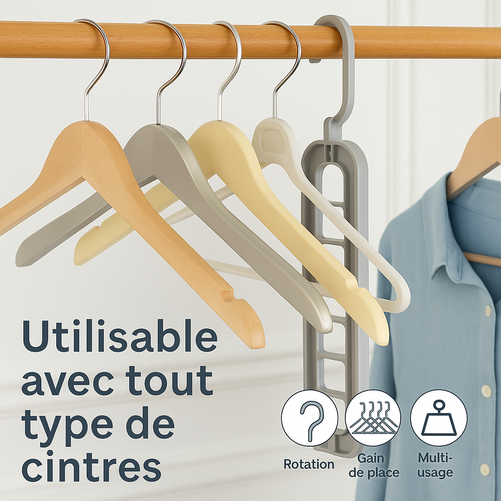 Lot de 10 Cintres Rotatif – Gagnez de l'espace !
